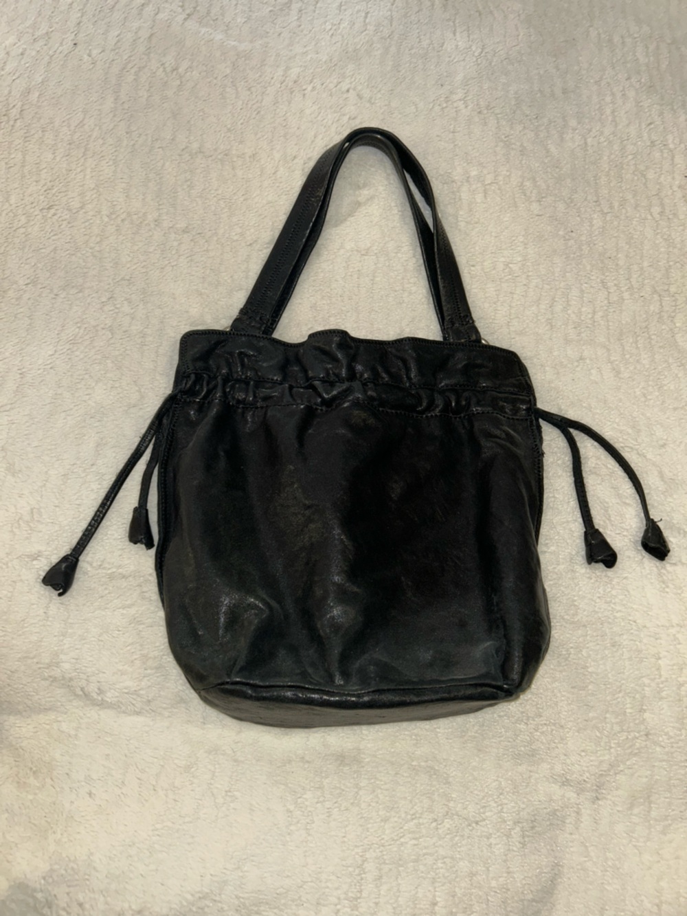Lucky brand italian Black Leather Drawstring everyday purse Bag